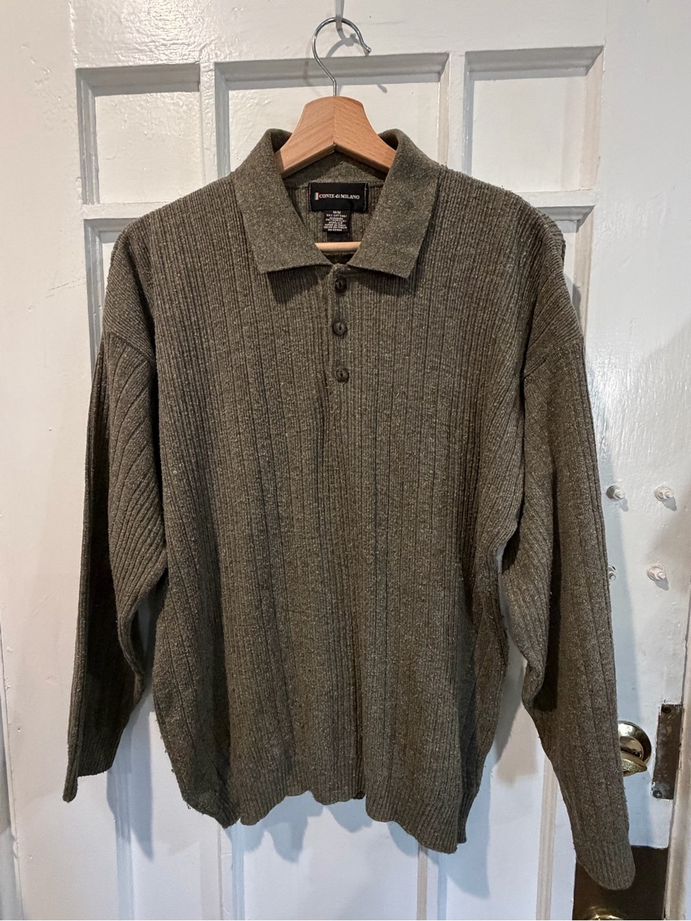 Men's Olive Ribbed Knit Polo Shirt